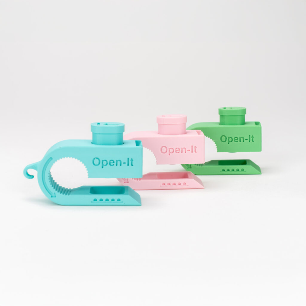 Open-It hulpmiddel voor mensen met handproblematiek, multifunctionele tool voor pillen, doppen, blikjes en verpakkingen openen.